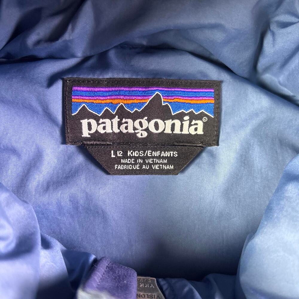 Patagonia Bivy Down Hoody Jacket Boys Large 12 Blue Puffer Full Zip Winter Coat - Picture 3 of 7